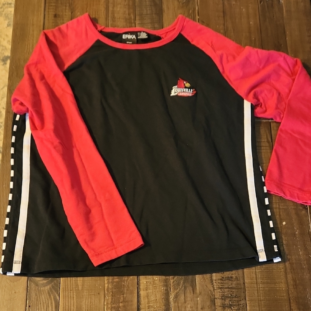 Erika Sport UL Cards Louisville Black Tee with Red Accents Size Large